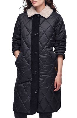 Barbour Mulgrave Quilted Jacket with Faux Shearling Trim in Black/Ancient