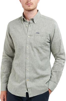 Barbour Nelson Tailored Fit Solid Linen & Cotton Button-Down Shirt in Bleached Olive