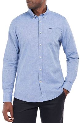 Barbour Nelson Tailored Fit Solid Linen & Cotton Button-Down Shirt in Blue