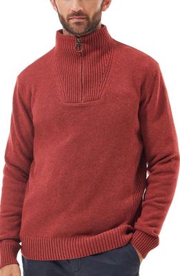 Barbour Nelson Wool Quarter Zip Sweater in Brick Red