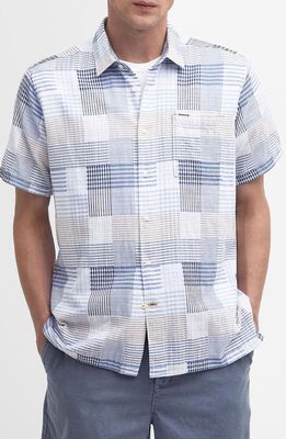 Barbour Oakshore Regular Fit Patchwork Print Short Sleeve Cotton Button-Up Shirt in Sky at Nordstrom, Size Xx-Large