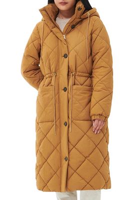 Barbour Orinsay Quilted Hooded Longline Jacket in Fawn/Ancient