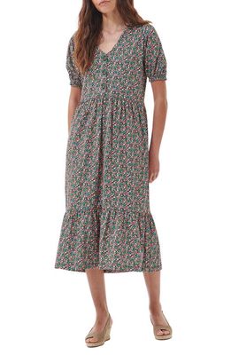 Barbour Pansy Print Stretch Cotton Jersey Dress in Pink Multi