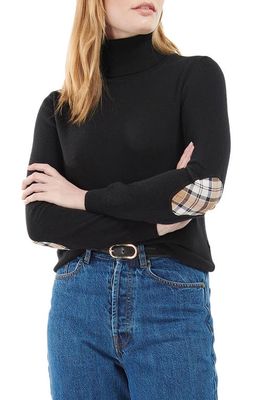 Barbour Pendle Elbow Patch Turtleneck Sweater in Black/Rosewood