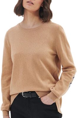 Barbour Pendle Elbow Patch Wool & Cotton Crewneck Sweater in Caramel/Fawn