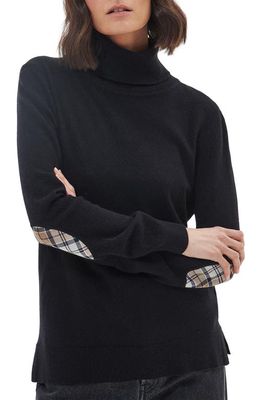 Barbour Pendle Elbow Patch Wool & Cotton Turtleneck Sweater in Black/Fawn