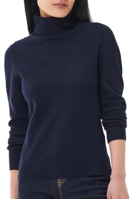 Barbour Pendle Elbow Patch Wool & Cotton Turtleneck Sweater in Navy/Fawn