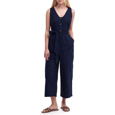 Barbour Penrose Wide Leg Cotton & Linen Jumpsuit in Navy