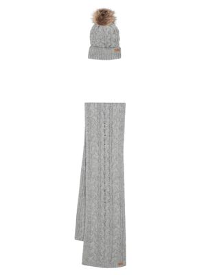 Barbour pompom-detail cable-knit scarf set - Grey