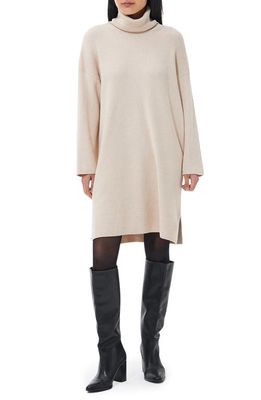 Barbour Rib Long Sleeve Cotton Blend Turtleneck Sweater Dress in Oatmeal