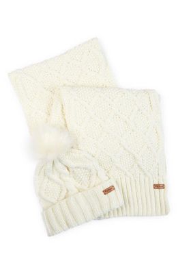 Barbour Ridley Cable Knit Beanie & Scarf Set in Cream