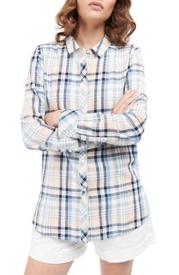 Barbour Seaglow Plaid Cotton & Linen Button-Up Shirt in Off White Check