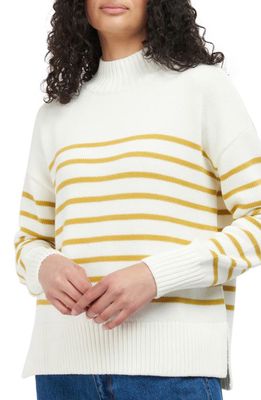 Barbour Shelly Stripe Mock Neck Cotton Sweater in Cloud
