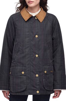 Barbour Swainby Windowpane Plaid Waxed Cotton Barn Jacket in Dull Classic/Classic