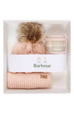 Barbour Tartan Travel Mug & Beanie Gift Box in Pink/Grey