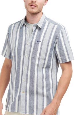 Barbour Thewles Stripe Short Sleeve Linen & Cotton Button-Up Shirt in Navy