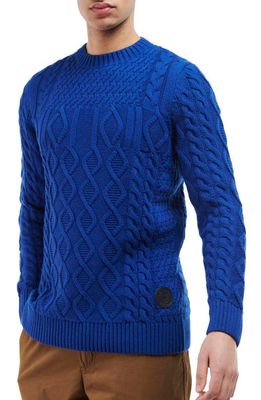 Barbour Windage Cableknit Wool & Cotton Crewneck Sweater in Bright Blue