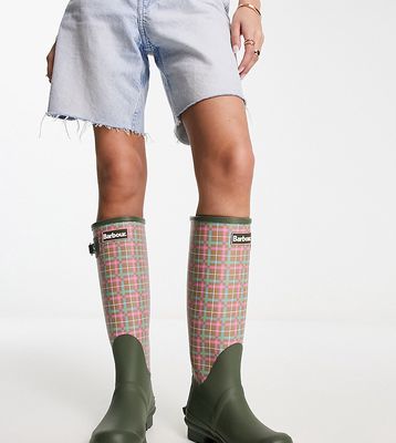 Barbour x ASOS exclusive Bede tall wellington boots in green tartan-Multi