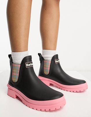 Barbour x ASOS exclusive Mallow wellington boots in black/pink-Multi