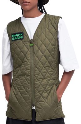 BARBOUR X GANNI Betty Reversible Quilted Vest in Fern/Classic