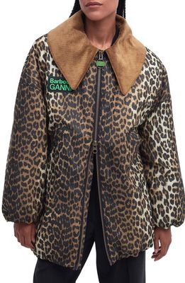BARBOUR X GANNI Leopard Print Waxed Cotton Bomber Jacket in Leopard Print/Classic