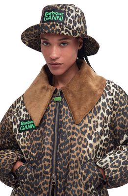 BARBOUR X GANNI Waxed Cotton Bucket Hat in Leopard Print