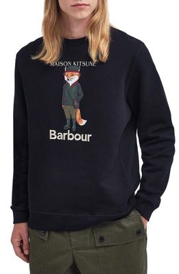 Barbour x Maison Kitsuné Fox Cotton Graphic Sweatshirt in Black