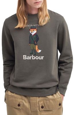 Barbour x Maison Kitsuné Fox Cotton Graphic Sweatshirt in Uniform Green