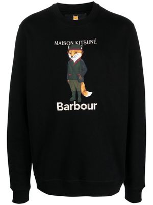 Barbour x Maison Kitsuné logo-print cotton sweatshirt - Black