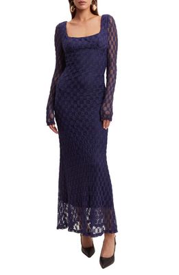 Bardot Adoni Long Sleeve Lace Overlay Midi Dress in Navy