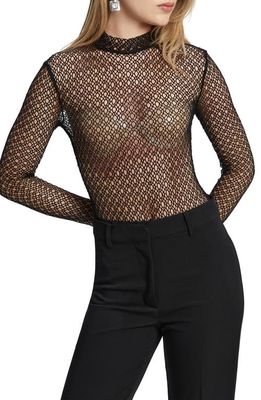 Bardot Aubree Sheer Lace Mock Neck Bodysuit in Black