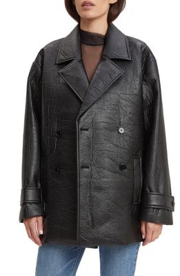 Bardot Cameron Double Breasted Faux Leather Coat in Black