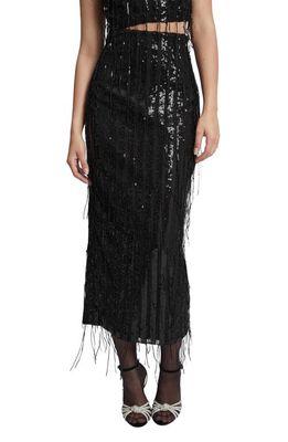 Bardot Celestial Sequin Fringe Skirt in Black