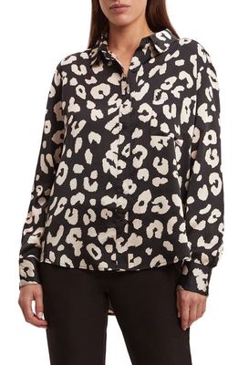 Bardot Classic Leopard Satin Button-Up Shirt in Leopard/Black