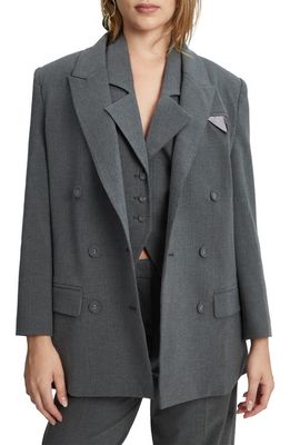 Bardot Classic Peaked Lapel Pinstripe Blazer in Grey Stripe
