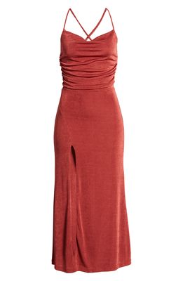 Bardot Covet Ruched Jersey Cocktail Dress in Rust