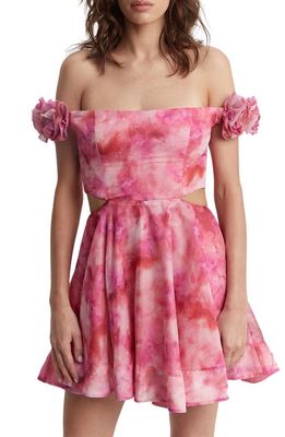 Bardot Cupid Cutout Off the Shoulder Minidress in Pink Tie Dye