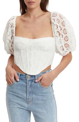 Bardot Daisy Floral Eyelet Corset Crop Top in Orchid White
