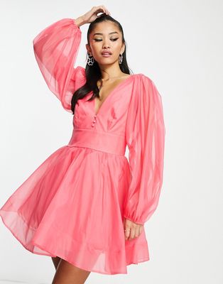 Bardot deep waist mini dress in watermelon pink