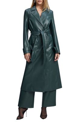 Bardot Double Breasted Faux Leather Trench Coat in Evergreen