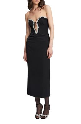 Bardot Eleni Crystal Trim Strapless Cocktail Midi Dress in Black