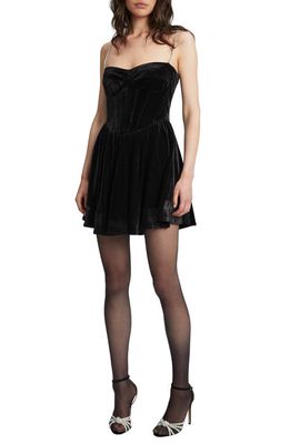 Bardot Elsie Jeweled Strap Stretch Velvet Cocktail Minidress in Black
