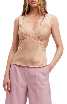 Bardot Emory Lace Cutout Satin Camisole in Soft Camel