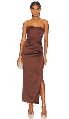 Bardot Everlasting Satin Dress in Brown