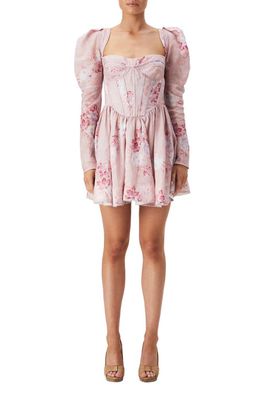 Bardot Evermore Floral Corset Long Sleeve Minidress in Soft Pink Floral