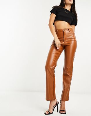 Bardot faux leather pants in tan-Brown