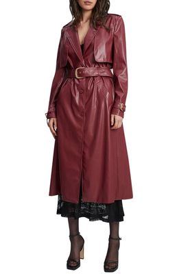 Bardot Faux Leather Trench Coat in Burgundy