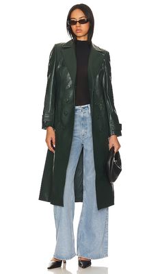 Bardot Faux Leather Trench Coat in Dark Green