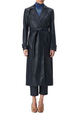 Bardot Faux Leather Trench Coat in Navy