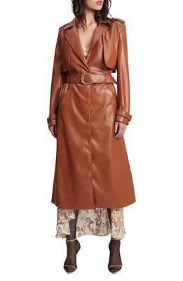 Bardot Faux Leather Trench Coat in Tan